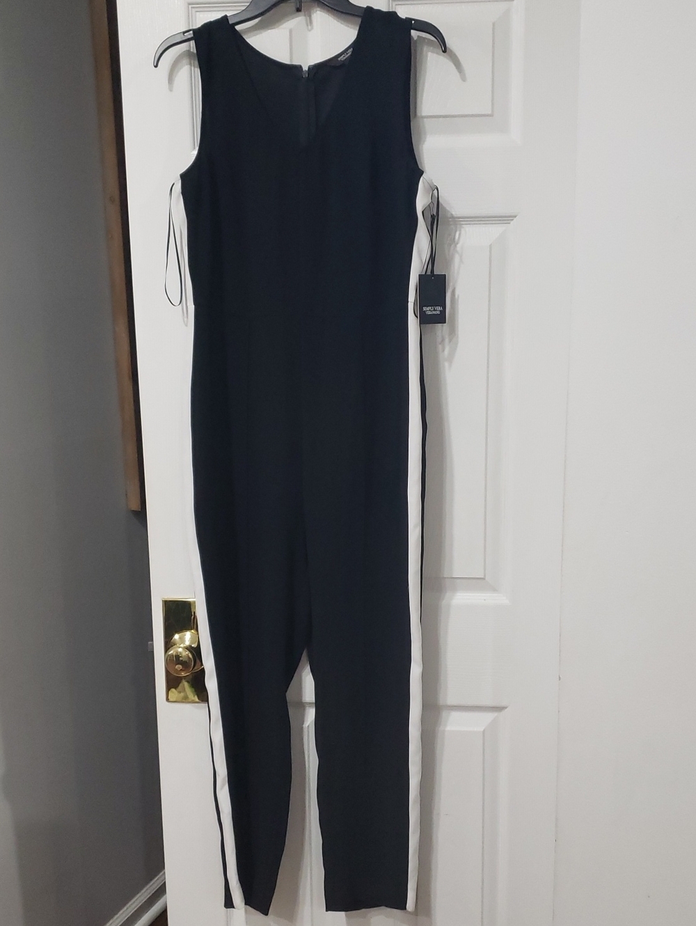 Simply Vera Vera Wang Black Sleeveless Jumpsuit with White Side Stripes